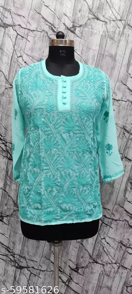 Aari Georgette Sequence short kurtis.