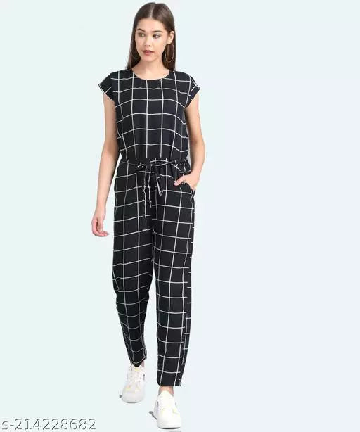 Vivient Women Black Checked Jumpsuite