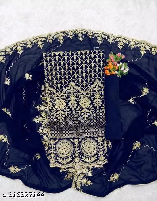 Women's Super  Festival Wear Blue Floral Patiala Embroidered Sequence Work Georgette Salwar Suit & Dress Materials