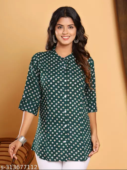 Shree Ganesh Fashion Dgreen Dot Printed  Rayon   Top and Tunic