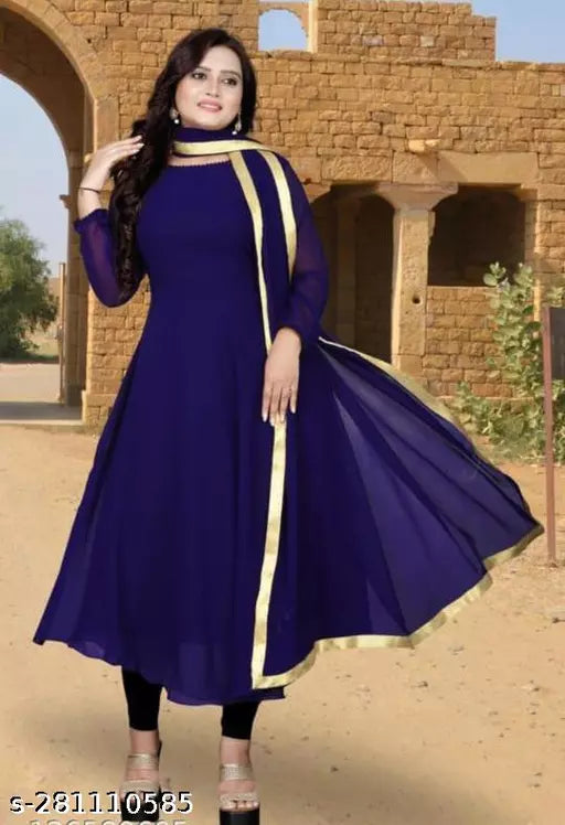 WOMEN LONG GOWN WIT LACE DUPTTA