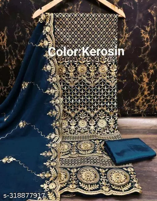 Women's Kerosiene Floral Patiala Full Suits Embroidered Sequence Work Georgette Designer Salwar Suit & Dress Materials