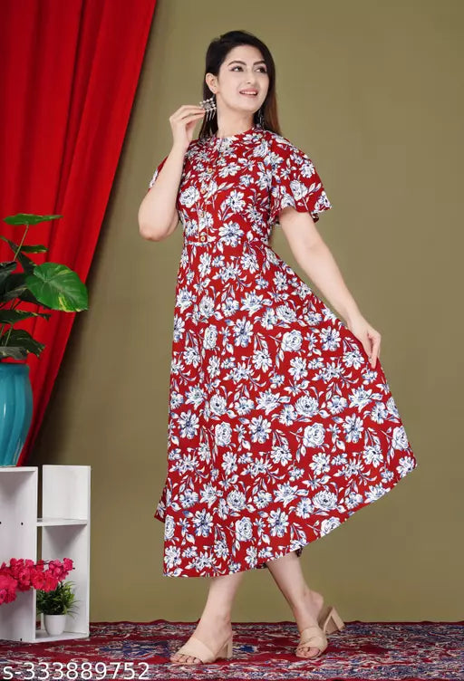 Shree Ganesh Fashion Stylish Rayon Printed  Anarkli kurtis For women