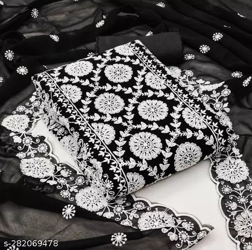 New Fancy Embroidered Double Layer Thread work Unstiched Salwar Suits & dress Materials Black Colour