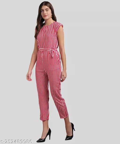 Vivient Women Red Striped Printed Jumpsuit