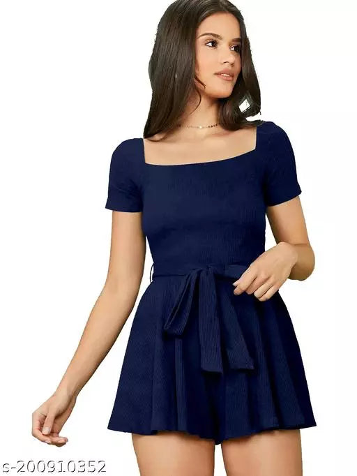 Nevy Blue Dress For Woman With Belt