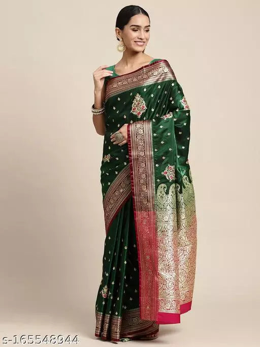 Banarasi Satin Silk Embroidery Saree With Heavy Pallu