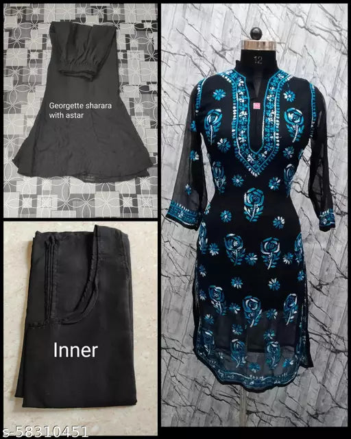 Rose B/S with georgatte sharara and inner Kurta Sets