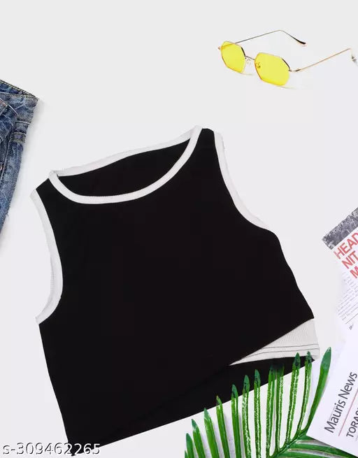 Women's Solid Cotton Rib Knit Crop Tank Top