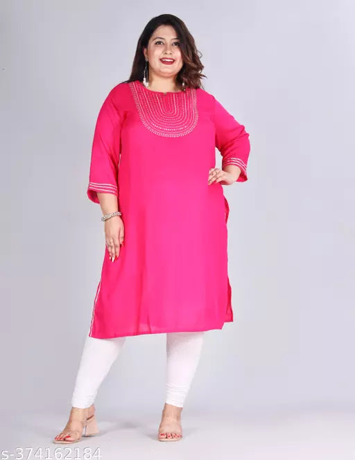Pink Embroidered Plus Size Kurti