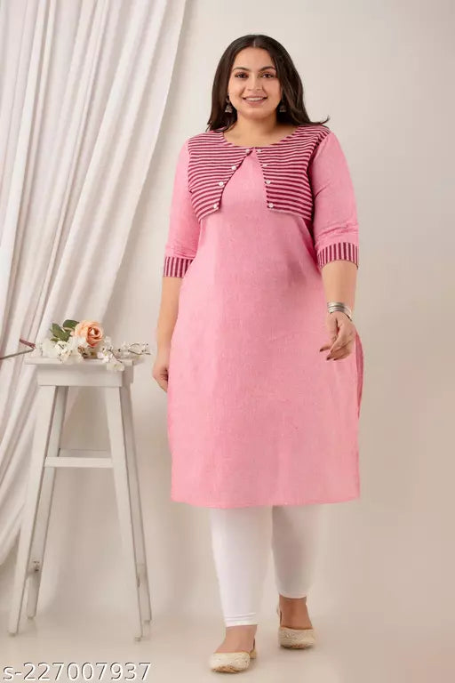 Neerupam Collection Pink Cotton Kurti - Straight Jacket Style Kurti 