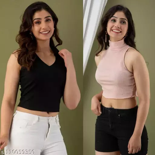 Mialo combo of 2 knitted ribbed sleeveless tops & Tunics