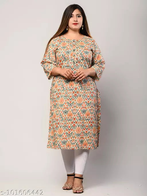 Swasti Plus Size  Women Printed Pure Cotton Straight  Kurtis
