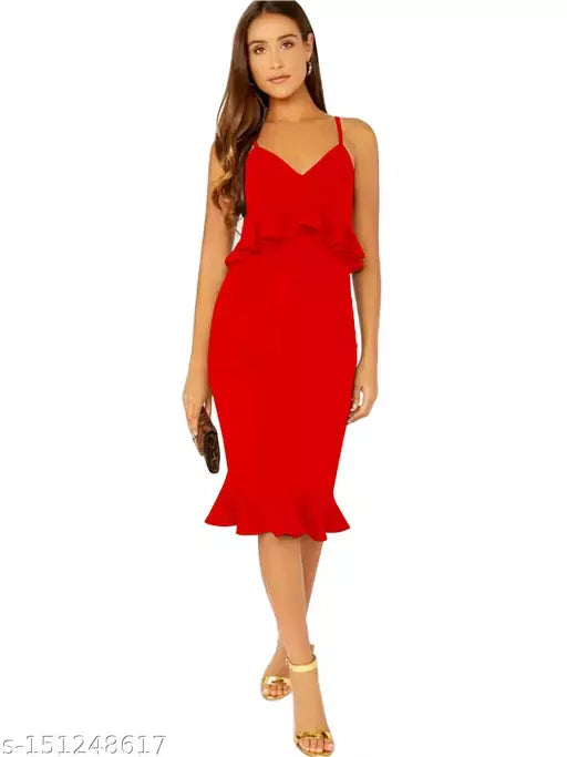 Sleeveless Red Dress For Woman