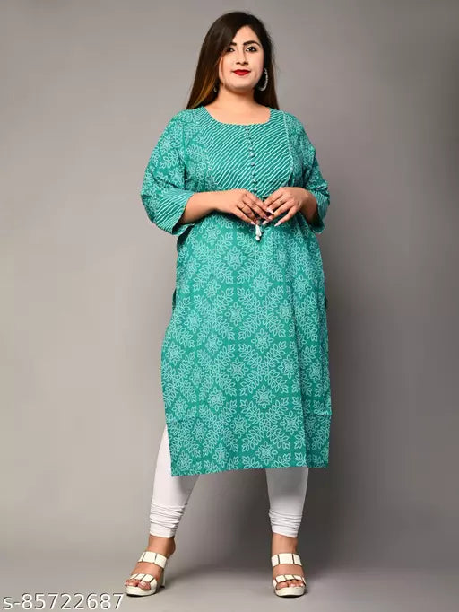 Swasti Plus Size  Women Bandhani Printed  Cotton Blend Straight Kurta