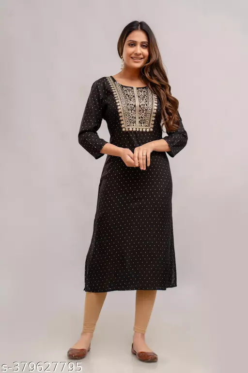 Fashion Zest Rayon Black Heavy Embroidery Work Kurti