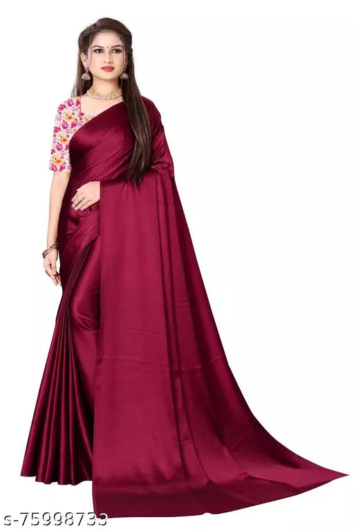 SARTIN SAREE WITH DIGITAL BLOUSE (UNSTITCHED)