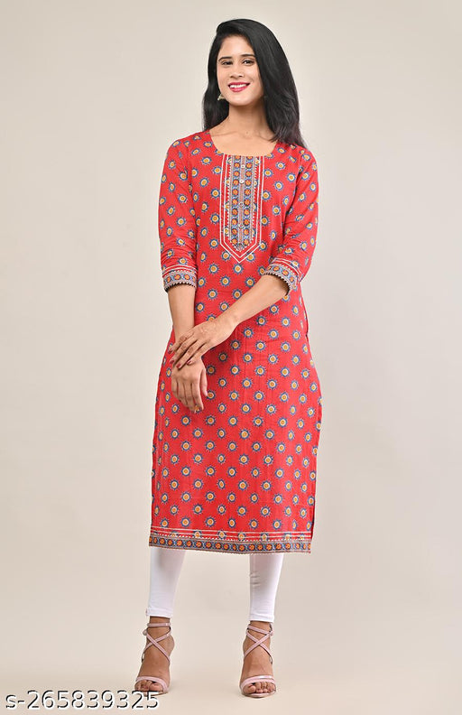 Women Printed Pure Cotton Straight Kurta