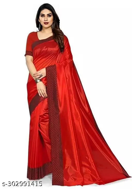 Women's New Daily Wear Cotton Poly Silk Red colour Saree With Blouse Piece by Kraddle