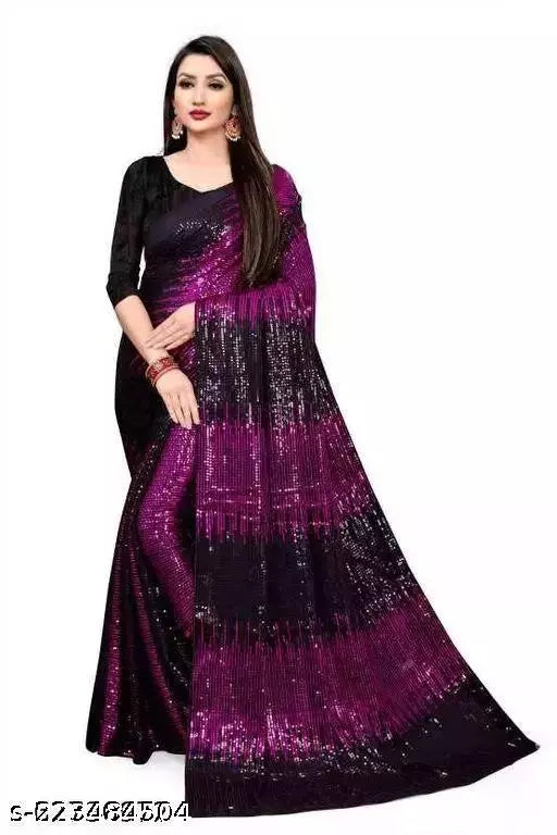 NEW LAUNCHING SUPER HIT PURPLE DESIGNER SEQUANCE Georgette  SAREES BY KRADDLE