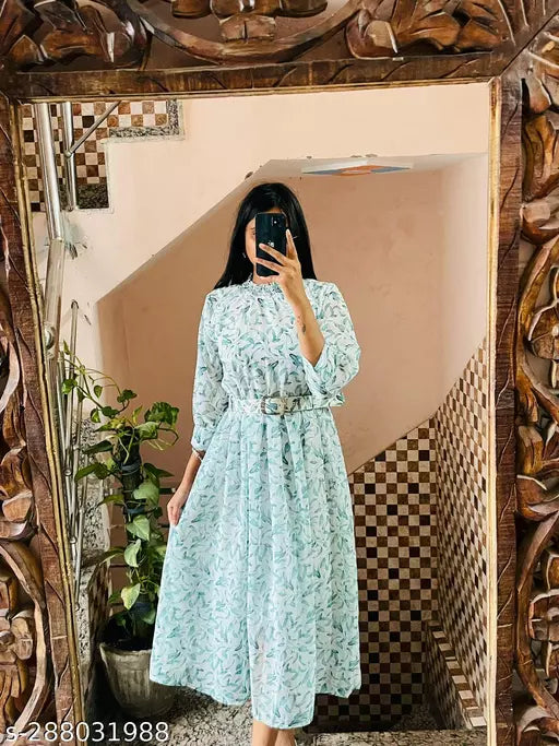 STYLISH LONG DRESS WITH BELT