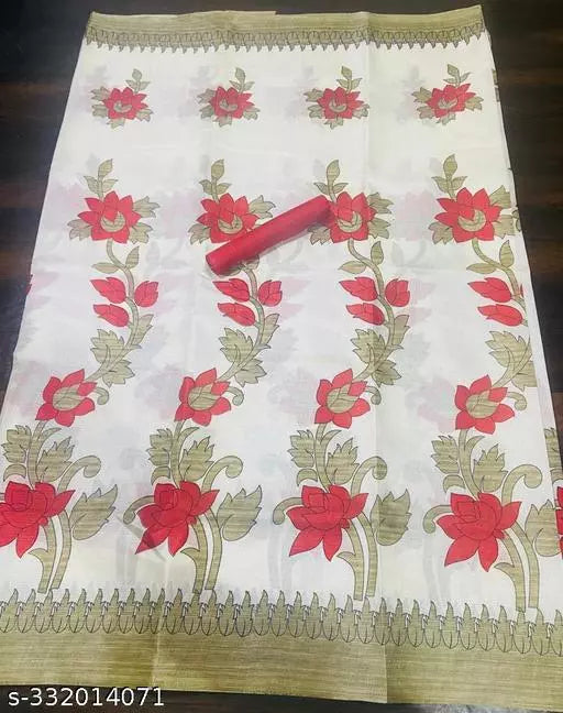LIGHT WEIGHT FLORAL PRINTED KHADI SILK BLENDED SAREE