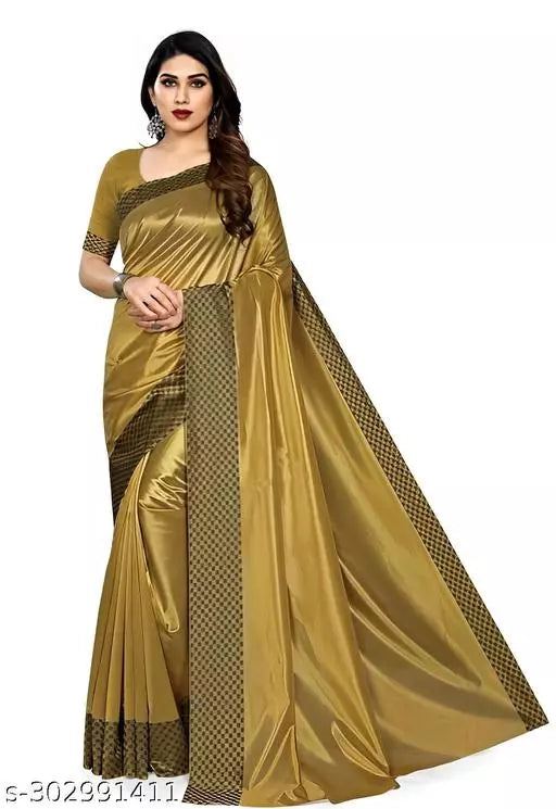 Women's New Daily Wear Cotton Poly Silk gold colour Saree With Blouse Piece by Kraddle