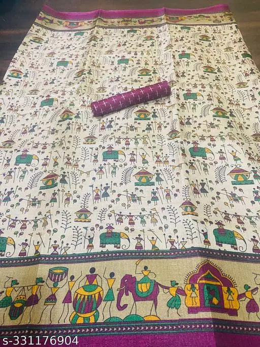 WARLI PRINT KHAADI SILK BLENDED SAREE