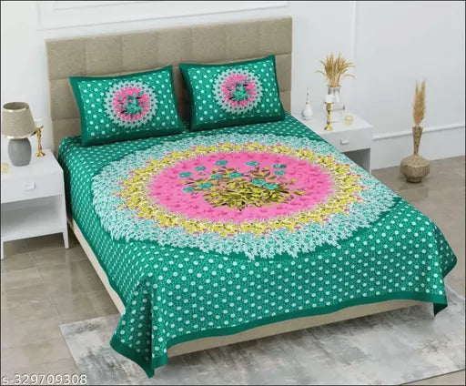 Jaipuri Pure Cotton Double Bedsheet With 2 Pillow Cover