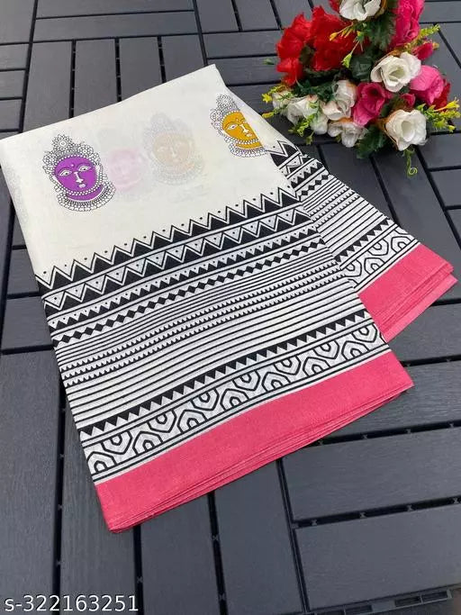 LIGHT WEIGHT KATHAKALLI DESIGNER BEST PRICE ( COTTON BLEND -ART SILK MIX MATERIAL) SKIN FRIENDLY SAREE WITH UNSTICHED BLOUSE
