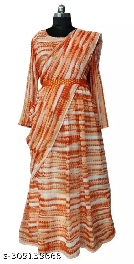 QVAZOR Stylish Fancy Trendy Printed Georgette Gown For Women For Party Wedding Festival Functions