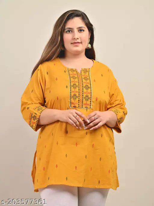 Swasti Women Printed  Pure Cotton Straight  Kurtis (Mustard)