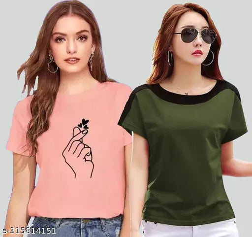 Women Color Block Printed Half Sleeve Designer Party wear Top for women and Girls (combo of 2)