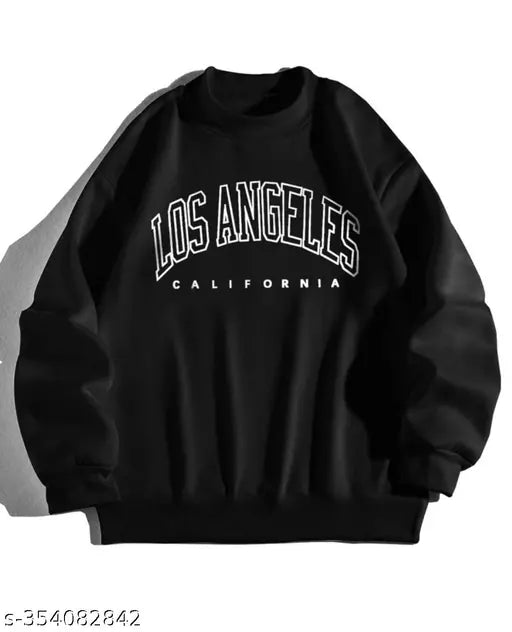 JKP COLLECTION  Unisex  Los Angeles  Full  sleeves Latest Printed Fabric Fleece For Outdoor & Indoor Sweatshirt Black