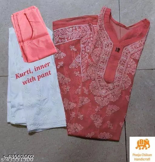 Handwork Chikankari Chiffon butterfly kurti.