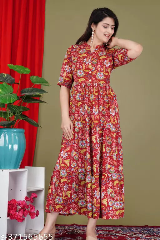 Women Printed Viscose Rayon Anarkali Kurta Blue