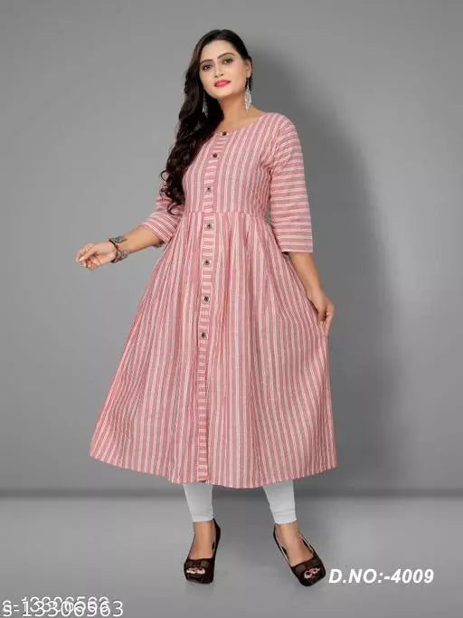 Women Cotton Flared Stripe Kurti