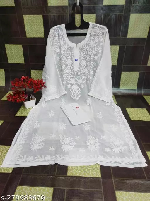Fancy Chikankari Aari Work Embroiderd Georgette fabric Plus Size Long Kurti with Inner.