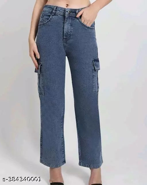 Women s & Girls Causal Denim  Straight Mid Rise Dark Blue 6 Pocket Jeans use for Outdoor & Indoor.