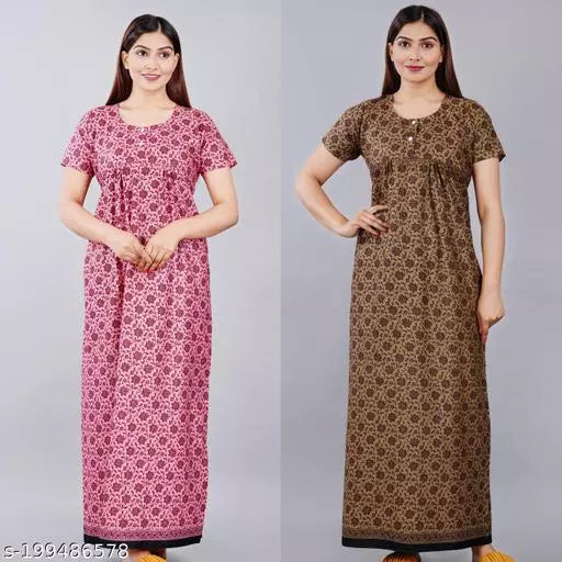 Sanganeri Print Nighty For Women Combo Pack Of 2