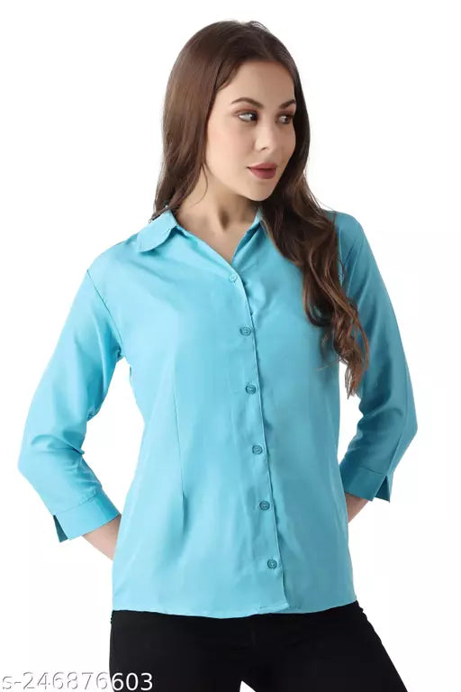 Womens Slim Fit 3/4 Sleeve Poplin