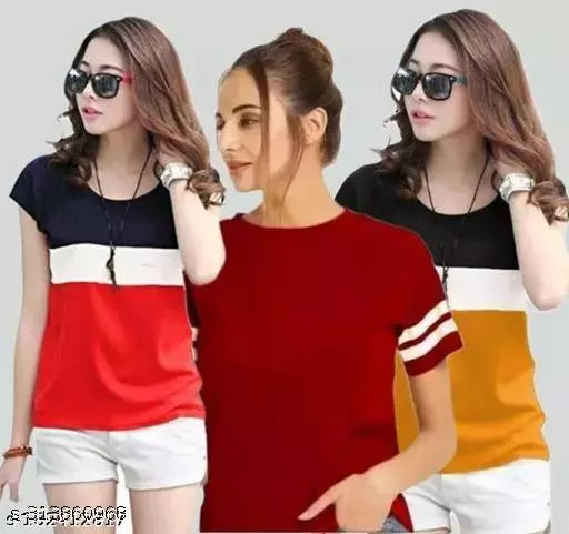 Women Color Block HALF Sleeve Designer Party wear Top for women and Girls (combo of 3)