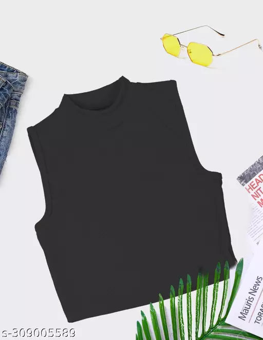 Women's Solid Cotton Rib Knit Crop Tank Top