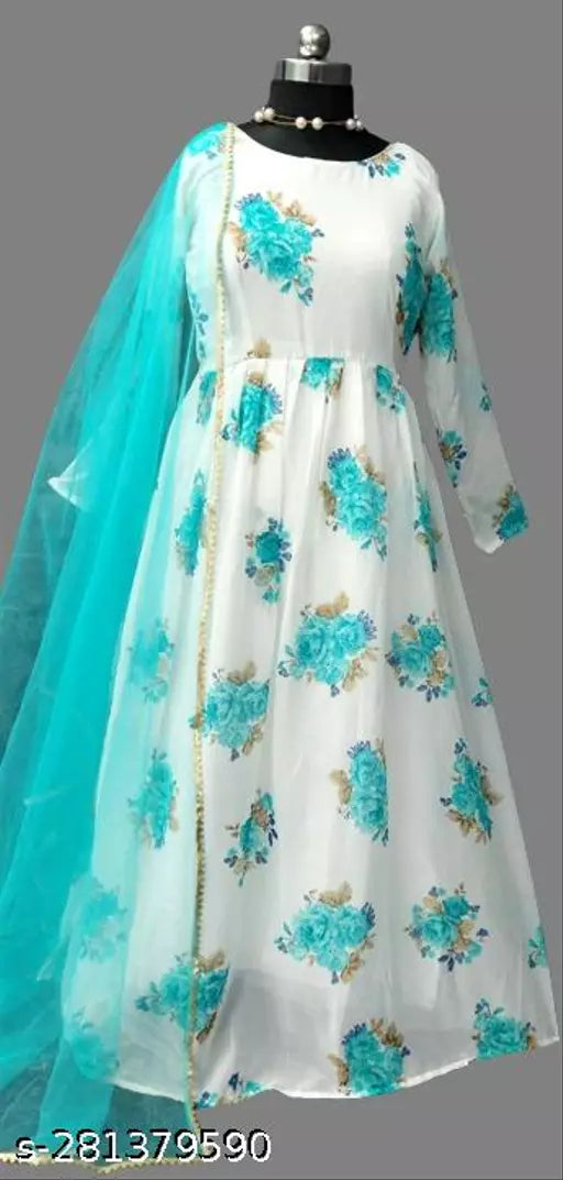 QVAZOR Stylish Fancy Trendy Printed Georgette Gown For Women For Party Wedding Festival Functions