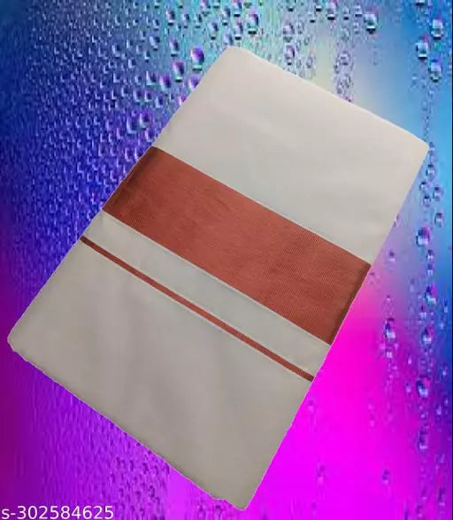 PURE COTTON REAL HAND WOOVEN KERALA KASAVUE ZARI 2 BY 3 SAREE WITH UNSTICHED BLOUSE COLOR CREAM / COPPER COLOR ZARI