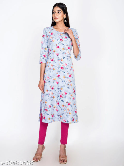 Swasti  Women Floral Print Poly Crepe Straight Kurta  (Grey)
