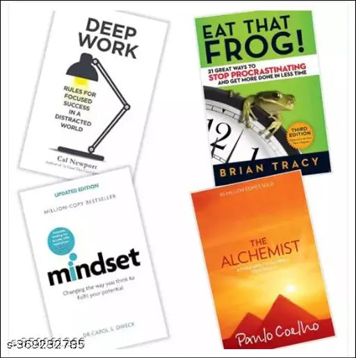 Set of 4 Books - DEEP WORK + EAT THAT FROG + MINDSET + ALCHEMIST - Paperback