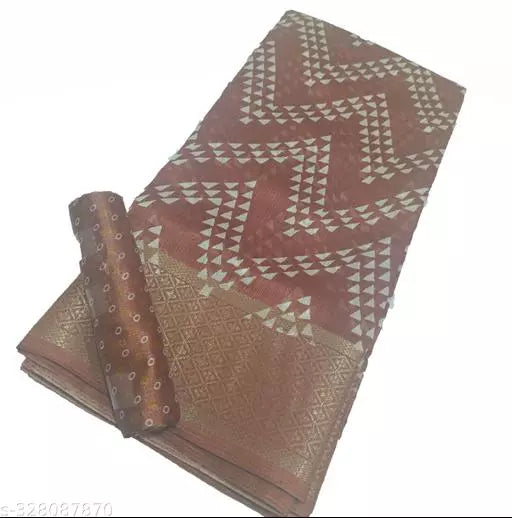 LIGHT WEIGHT BEST DESIGN EMBELLISHED BORDER ( COTTON BLEND -ART SILK MIX MATERIAL) SKIN FRIENDLY SAREE WITH UNSTICHED BLOUSE
