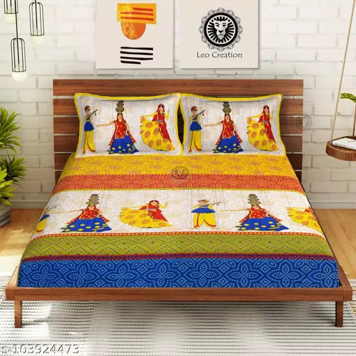 Double Pure Cotton Bedsheet With 2 Pillow Covers