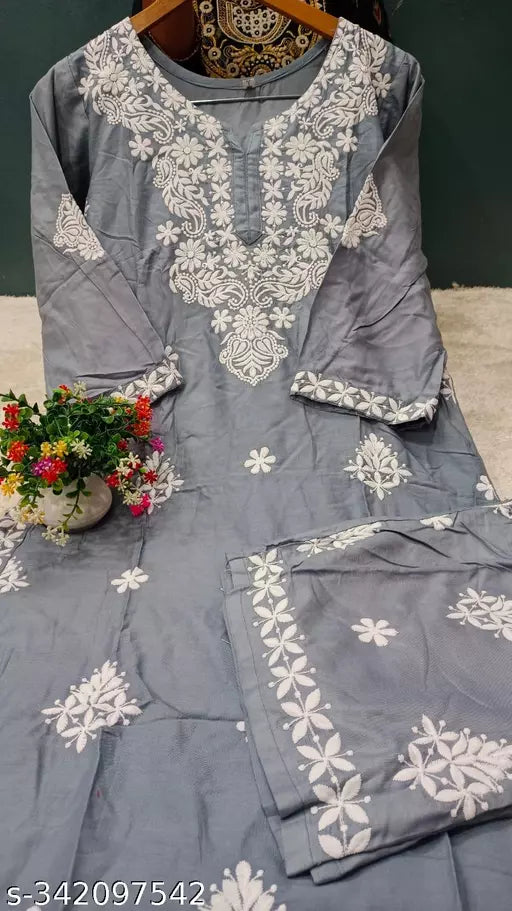 BEST FULL CHIKANKARI WORK KURTI WITH PLAZZO